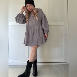 Lilac Women's Cotton Henley Babydoll Dress